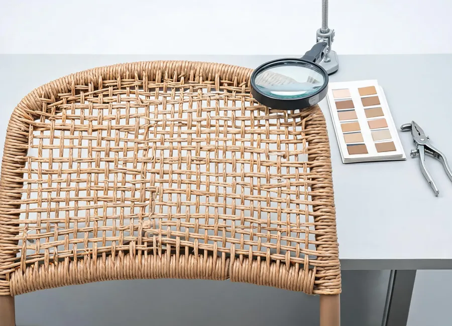 Verifying PE Rattan texture, weave quality, and edge finish consistency.