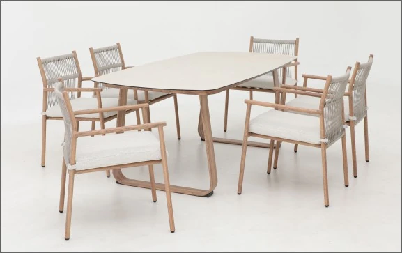 SV-S0085 Rounded-Table Terrace Dining Set — Rounded rectangular table option