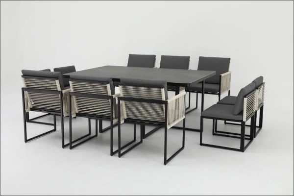 SV-S0086 Dark Sled-Frame Outdoor Dining Set — Rectangular dining table option