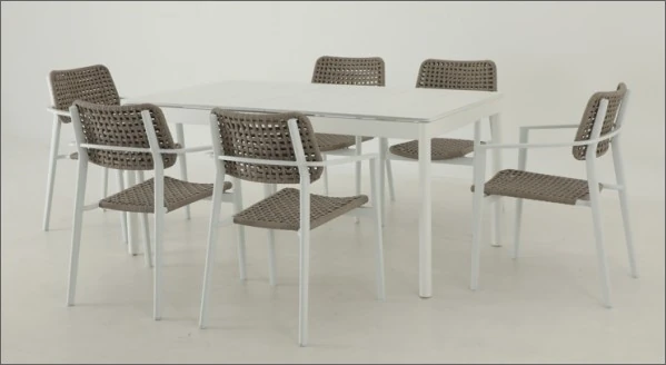 SV-S0089 Light-Frame Grid-Weave Dining Set — Rectangular dining table option