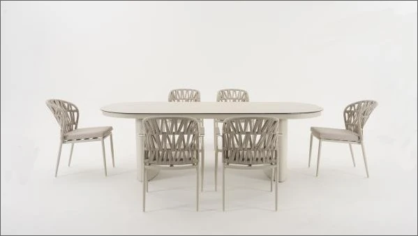 SV-S0091 Open-Lattice Outdoor Dining Set — Rectangular dining table option