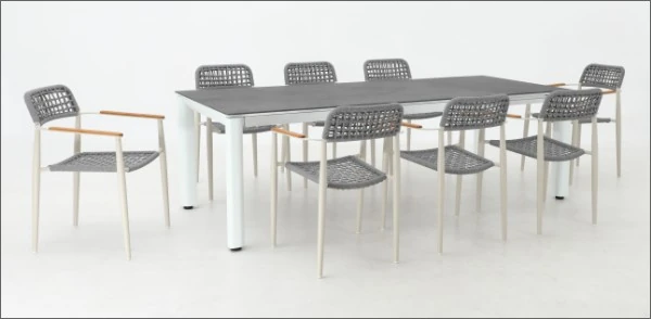 SV-S0099 Mixed-Tone Woven Terrace Dining Set — Rectangular dining table option