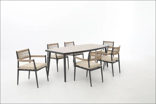 SV-S0114 Warm-Arm Woven Patio Dining Set — Rectangular dining table option