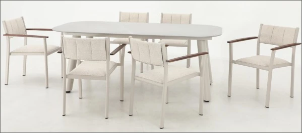 SV-S0115 Pale Rounded-Table Outdoor Dining Set — Rectangular dining table option