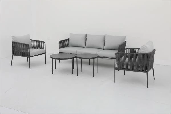 SV-S0123 Dark Vertical-Weave Sofa and Table Set — Three-seat sofa option