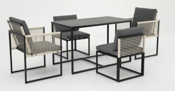 SV-S0131 Open-Weave Sled-Chair Dining Set — Rectangular dining table option